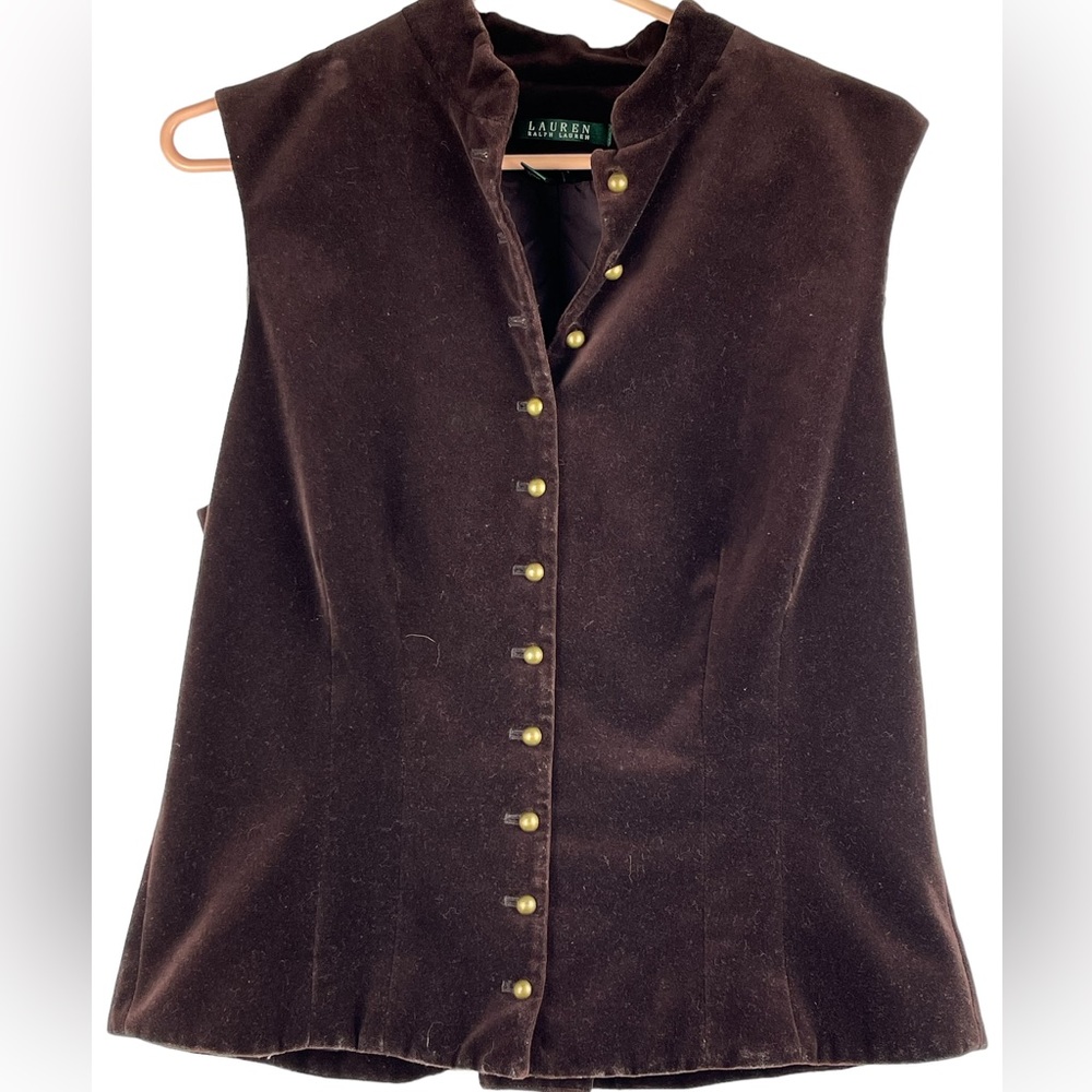 Lauren Ralph Lauren women’s velvet fitted vest in chocolate brown Sz L fitted